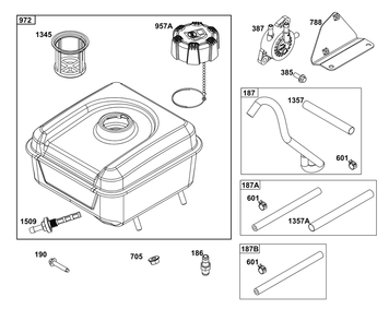 Fuel Supply Group Diagram and Parts List for 12V332-0145-F1 100000 - 19Z999 Briggs and Stratton Engine